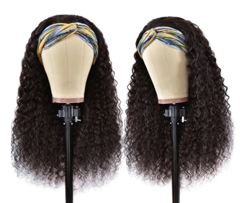 Deep Wave Headband Wig 100% Curly Human Hair Scarf Wig Natural Color Glueless Full Machine Headbands For Women Water Wave Wig 30 discountshub