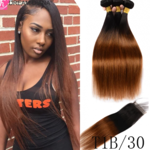 DreamDiana Ombre Malaysian Silky Straight Hair With Closure Ombre Remy Human Hair Bundles With Closure 3 Toned T1B/4/30 T1B/4/27 discountshub