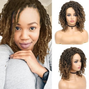 FAVE Dreadlock Curly Wig Short Synthetic Twist Natural Black /1b 30 Ombre Brown For Black Women and Men Afro Curly Hair Party discountshub