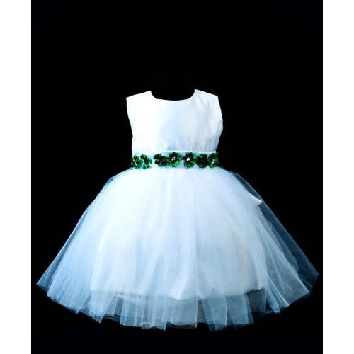 Girls White Tuttle Dress With Touch Of Green - White discountshub