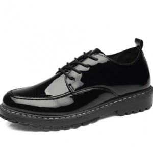 Men Patent Leather Lace-up Round Toe Hard Wearing Casual Business Shoes discountshub