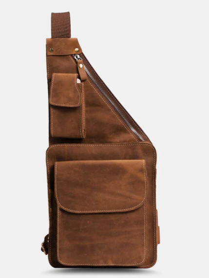 Men Vintage PU Leather Anti-theft Crossbody Bag Chest Bag discountshub
