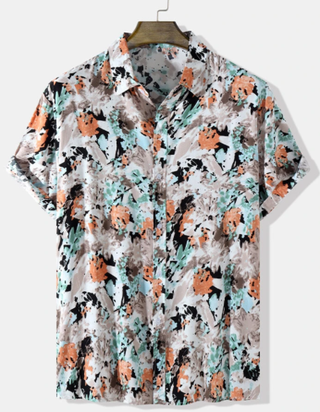Mens All Over Splodge Watercolor Print Button Up Short Sleeve Shirts discountshub