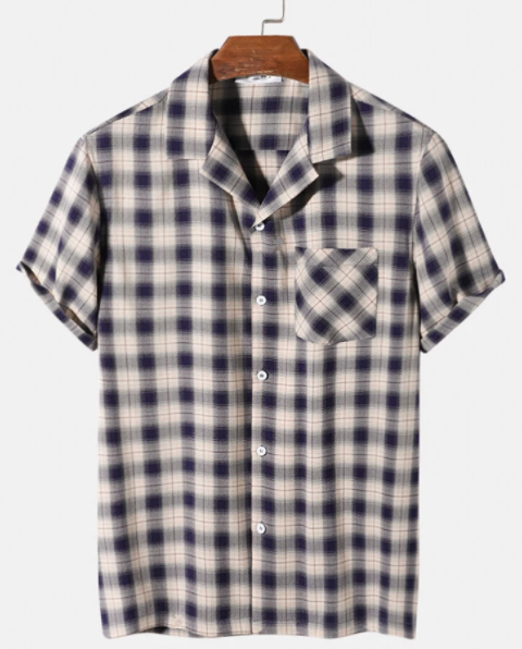 Mens Check Plaid Camp Collar Casual Short Sleeve Shirts discountshub