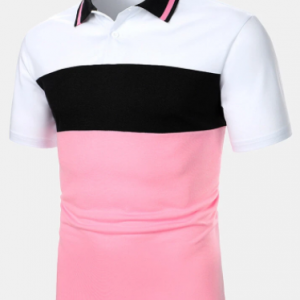 Mens Color Block Panel Stitching Casual Short Sleeve Golf Shirts discountshub