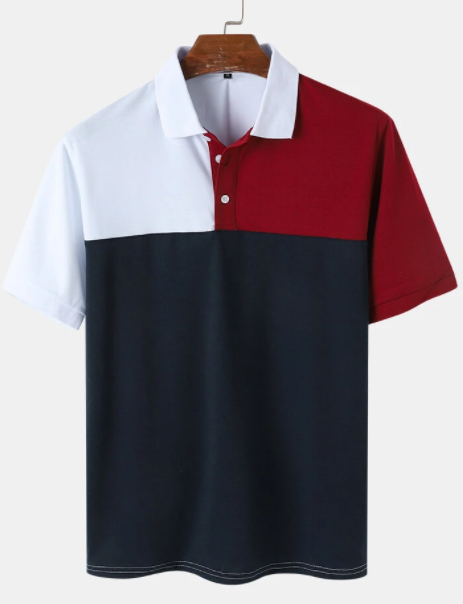 Mens Color Block Splice 100% Cotton Casual Short Sleeve Golf Shirts discountshub