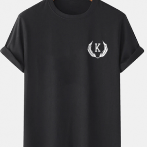 Mens Feather & Letter Print 100% Cotton Short Sleeve T-Shirt discountshub