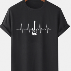 Mens Guitar Electrocardiogram Print 100% Cotton Short Sleeve T-Shirt discountshub