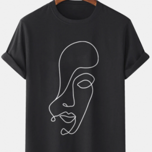 Mens Line Drawing Abstract Face Print 100% Cotton Short Sleeve T-Shirts discountshub