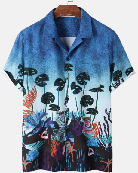 Mens Plant Floral Print Holiday Short Sleeve Shirt With Pocket discountshub