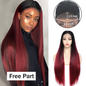 Ombre Red Wig Synthetic Lace Front Wigs for Black Women X-TRESS Long Strsight Natural Looking Free Part Lace Wigs Heat Resistant discountshub