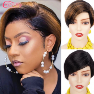 Pixie Cut Human Hair Wig Short Bob Straight Full Machine Made Ombre Blonde Burgundy Wigs Cheap Human Hair Wigs For Black Women discountshub