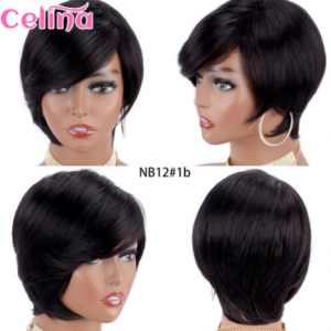 Pixie Cut Short Human Hair Wig With Bangs Straight Bob Short Human Hair Wigs Ombre Color 99j Full Machine Wigs For Black Women discountshub