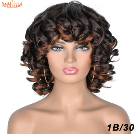 Short Hair Afro Kinky Curly Wigs With Bangs For Black Women Synthetic African Ombre Glueless Cosplay Wigs High Temperature discountshub