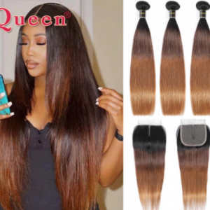 Straight 1B/4/30 Ombre Bundles With Closure Brazilian Bundles With Closure 100% Remy Hair T Part Closure With Bundles QUEEN discountshub