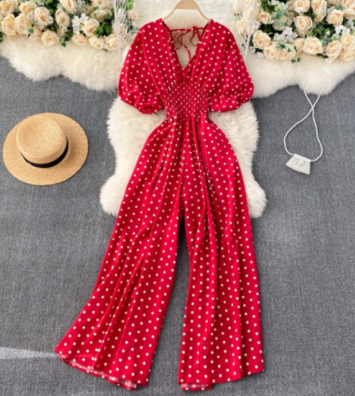 Summer Women Sexy Polka Dot Jumpsuits Romper Thin Ladies Loose Wide Leg Pants Overalls Playsuits Jumpsuits Casual 2021 discountshub
