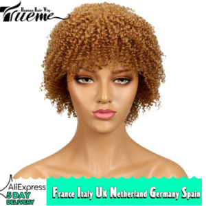 Trueme Brown Color Afro Kinky Curly Short Human Hair Wigs Remy Brazilian Kinky Curly Short Bob Full Wigs For Black Women discountshub