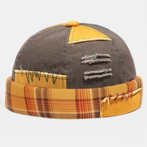 Unisex Cotton Broken Holes Patch Contrast Colors Casual Brimless Beanie Landlord Cap Skull Cap discountshub