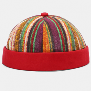 Unisex Cotton Colorful Stripes Graffiti Suncreen Brimless Beanie Landlord Cap Skull Cap discountshub