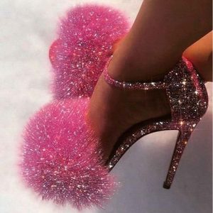 Women's New Sequined Stiletto High Heels Plush-Pink discountshub