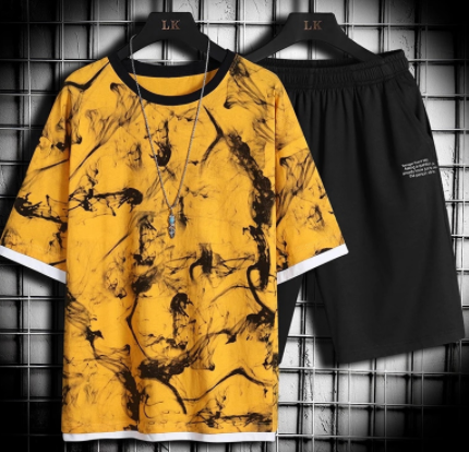 2021 Summer New Mens Casual Set Fashion 2 PCS Sportswear Suit Short Sleeve T-shirt Shorts Sets Male Sportswear Tracksuit Men 4XL discountshub