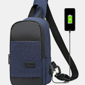 Canvas Portable Two Tone Earphone Hole Design Crossbody Chest Bag discountshub