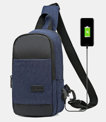 Canvas Portable Two Tone Earphone Hole Design Crossbody Chest Bag discountshub