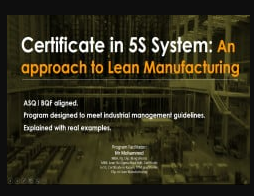 Certificate in 5S System: An approach to Lean Manufacturing discountshub