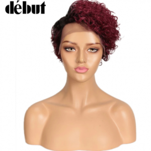 Debut Ombre Human Hair Wigs Short Curly Bob Lace Front Human Hair Wigs 99J Red Pixie Cut Lace Part Human Hair Wigs Cheap discountshub