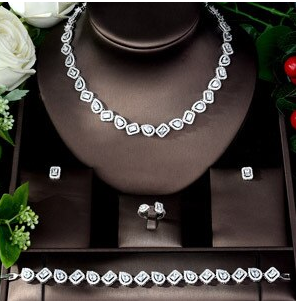 HIBRIDE New Sparkling Cubic Zircon Jewelry Set Wedding Square Shape 4pcs Necklace Jewelry Bridal Set Women bijoux mariage N-1084 discountshub