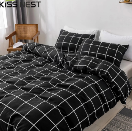 High Quality Black Plaid Pattern Solid Printed Style Super King Size,Duvet Cover Set,220x240 220x200,1/2Pillowcases Home Bedroom discountshub