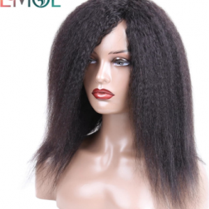 Kinky Straight Human Hair Wigs Full Machine Made Wig For Women Malaysian Remy Hair Fringe Wig Natural Black 12-26 inch discountshub