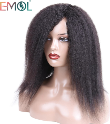 Kinky Straight Human Hair Wigs Full Machine Made Wig For Women Malaysian Remy Hair Fringe Wig Natural Black 12-26 inch discountshub