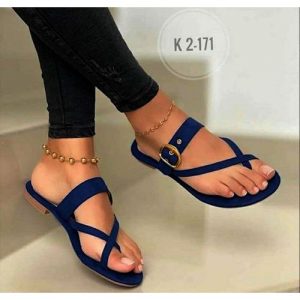 Ladies Suede Casual Flat Slippers-Blue discountshub