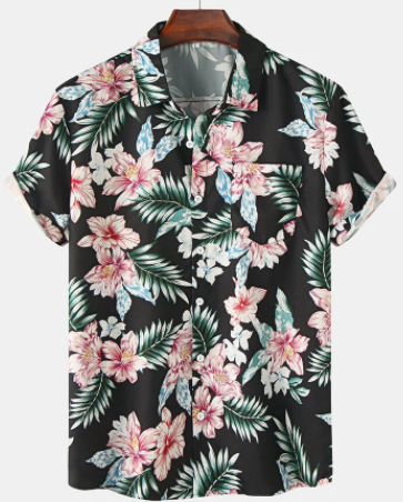 Mens Holiday Floral Print Cotton Short Sleeve Shirts With Pocket discountshub