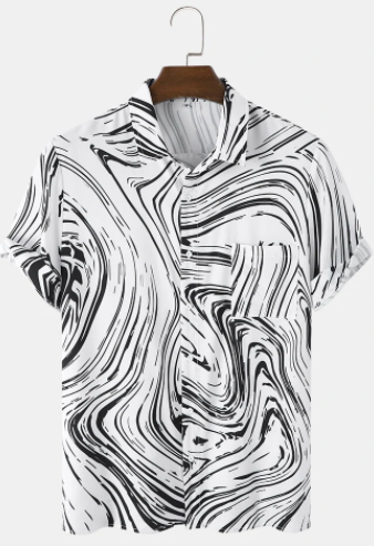 Mens Monochrome Abstract Stripe Print Short Sleeve Shirts With Pocket discountshub
