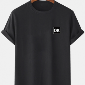Mens OK Pattern 100% Cotton Short Sleeve Casual T-Shirt discountshub