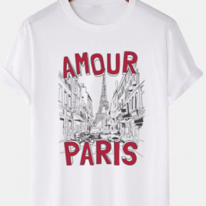 Mens Paris Building Print 100% Cotton Casual Short Sleeve T-Shirts discountshub