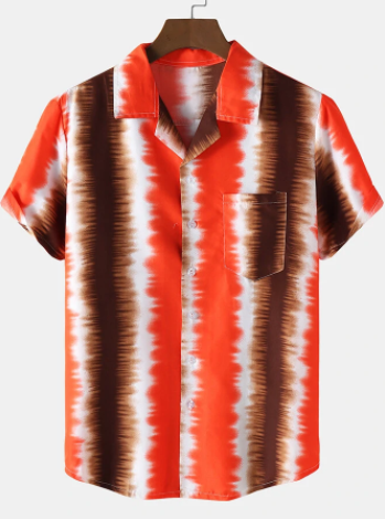 Mens Tie Dye Striped Camp Collar Holiday Short Sleeve Shirts discountshub