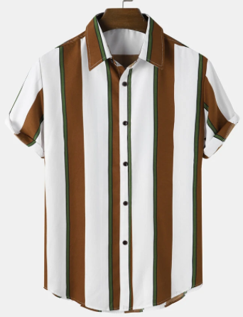 Mens Wide Striped Button Up Vintage Short Sleeve Shirts discountshub