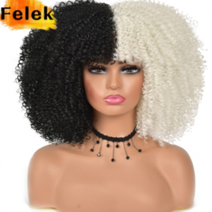 Short Hair Afro Kinky Curly Wigs With Bangs For Black Women African Synthetic Ombre Glueless Cosplay Wigs High Temperature Felek discountshub