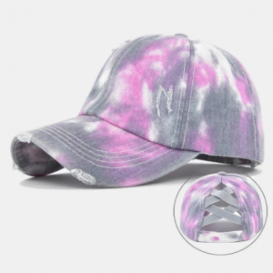 Unisex Washed Distressed Cotton Tie-dye Broken Hole Fashion Sunshade Baseball Caps discountshub