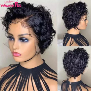 Wonderful Curly Lace Part Wig Colored Short Curly Human Hair Wigs For Black Women Ombre Blond Brown Jerry Curl Lace Part Wig discountshub