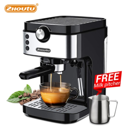 Zhoutu 19 Bar Espresso Coffee Maker Machine with Milk Frother for Espresso, Latte and Mocha, Cappuccino,1372-1633 W discountshub