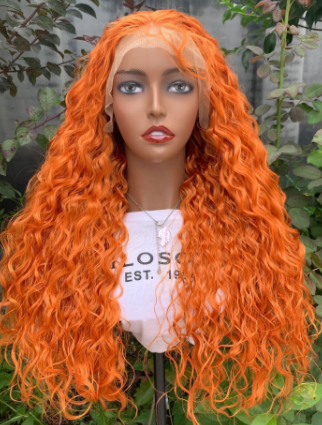 26Inch Deep Wavy Ginger Orange Lace Frontal Synthetic Hair Wig For Women Preplucked Heat Resistant Daily Wigs 180%Density Curly discountshub