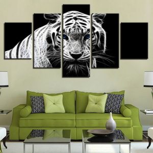 5PCS Modern Home Bedroom Wall HD White Tiger Art Picture Spray Painting Canvas discountshub