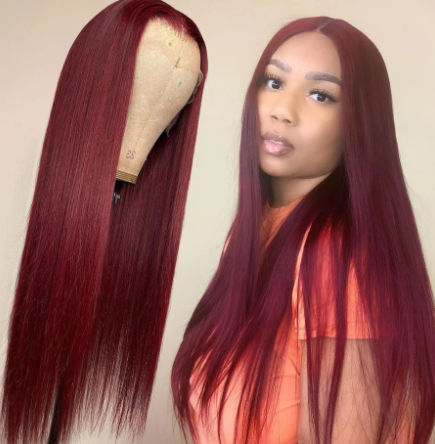 99j Burgundy Lace Front Wig Red Colored Human Hair Wigs For Women 30 Inch Pre-Plucked Hd Transparent Straight Human Hair Wig discountshub
