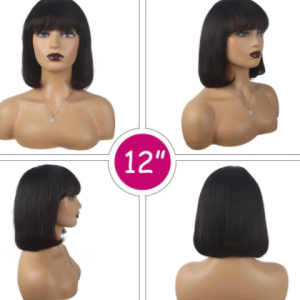 A&R Straight Bob Human Hair Wigs With Bang No Lace Full Machine Made Wigs Brazilian Remy Human Hair Bob Wigs For Woman 14 inch discountshub