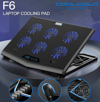 Coolcold 7 Adjustable Heights Six High Speed Fans Strong Cooling Gaming Laptop Cooler with LED Screen discountshub