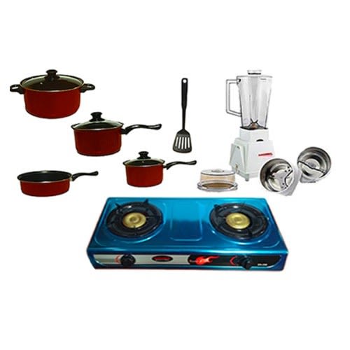Eurosonic 3pcs Nonstick-coated Cookware Set - Red With Table Top Gas Cooker And Blender discountshub